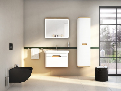 Шкаф пенал в ванную VitrA Sento 60842 40 см с корзиной для белья матовый белый МДФ