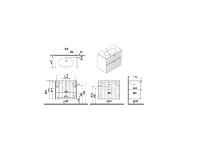 Тумба с раковиной для ванной VitrA Root Groove 69438 80 см матовая серая МДФ