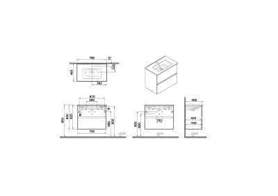 Тумба с раковиной для ванной VitrA Mia Plus Square 69742 80 см глянцевая белая ДСП