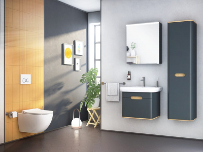 Шкаф пенал в ванную VitrA Sento 60856 40 см с корзиной для белья матовый антрацит МДФ