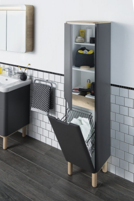 Шкаф пенал в ванную VitrA Sento 60856 40 см с корзиной для белья матовый антрацит МДФ